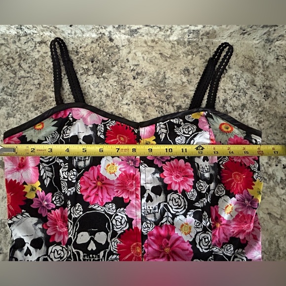 Hell Bunny Boned Corset Bustier Top Skull Floral Day of the Dead Gothic Size M - Picture 13 of 14
